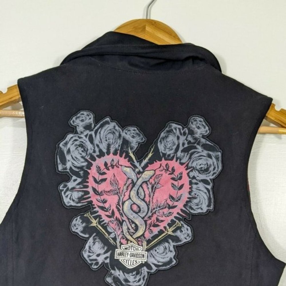 HARLEY DAVIDSON Women's Black Logo Asymmetrical Motorcycle Vest XS - Picture 4 of 8